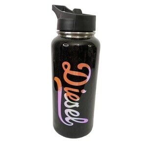 NEW DIESEL Black Glittery Pink Orange 32 Oz Thermos Water Bottle Handmade